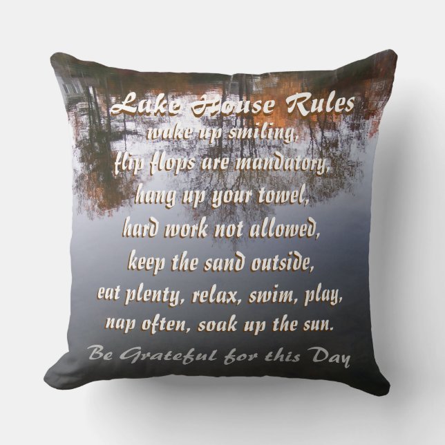 Lake House Rules Throw Pillow (Front)