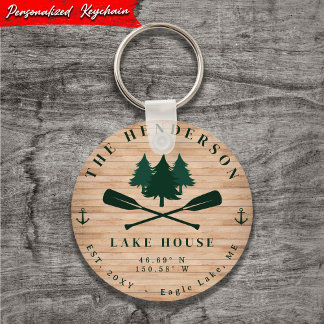 Lake House Rustic Lake House Boat Oars Trees Keychain