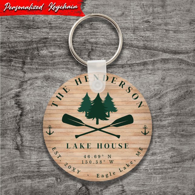 Lake House Rustic Lake House Boat Oars Trees Keychain (Creator Uploaded)