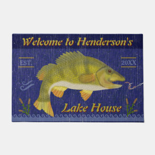 Lake House Rustic Nautical Bass Fish   Custom Name Doormat