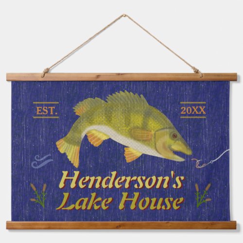Lake House Rustic Nautical Bass Fish  Custom Name Hanging Tapestry