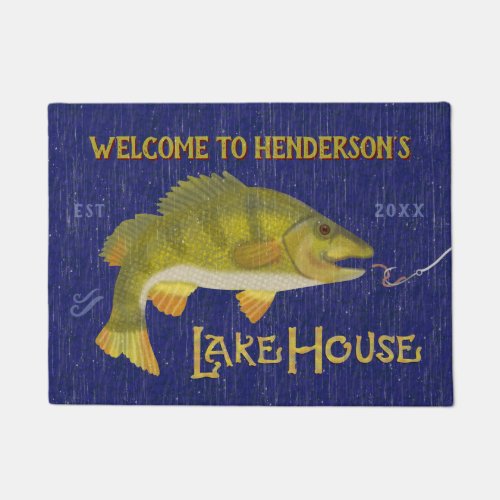 Lake House Rustic Nautical Bass Fish Personalized Doormat