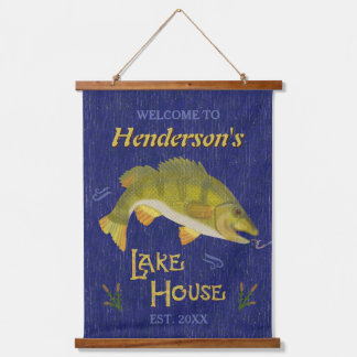 Lake House Rustic Nautical Bass Fish Personalized Hanging Tapestry