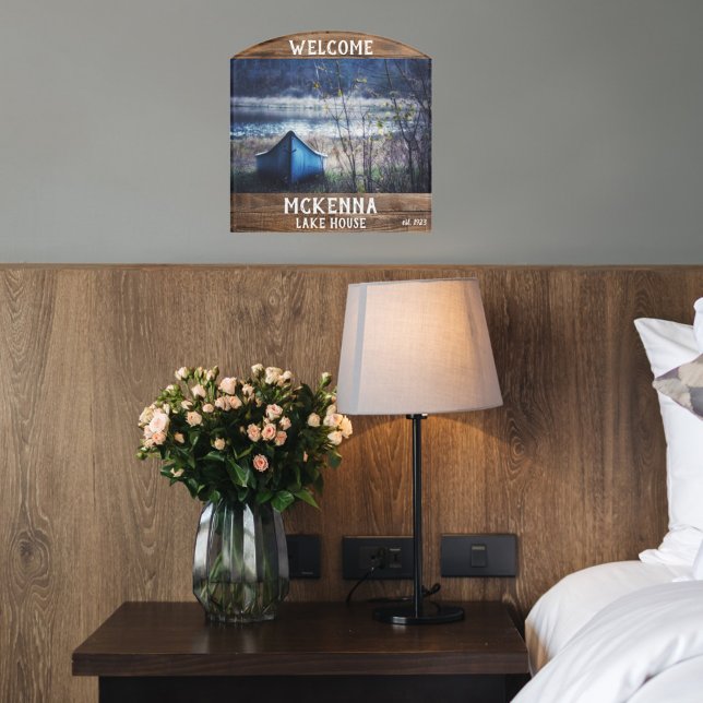 Lake House Rustic Wood Welcome Family Name Sign (Creator Uploaded)