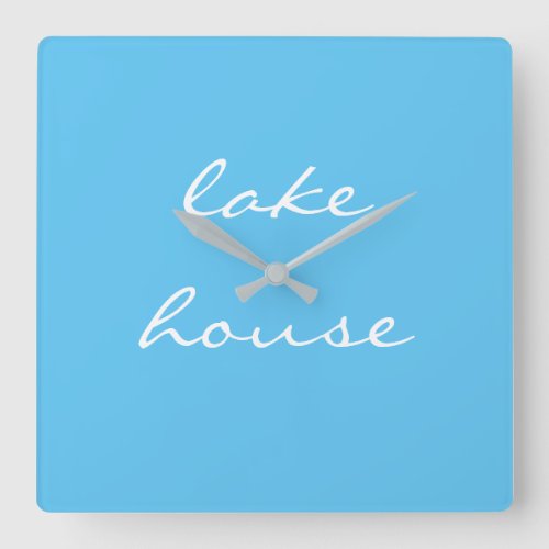 Lake House Sky Blue Aqua White Elegant Cool Grey Square Wall Clock