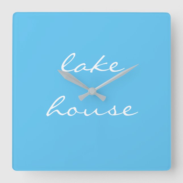 Lake House Sky Blue Aqua White Elegant Cool Grey Square Wall Clock (Front)