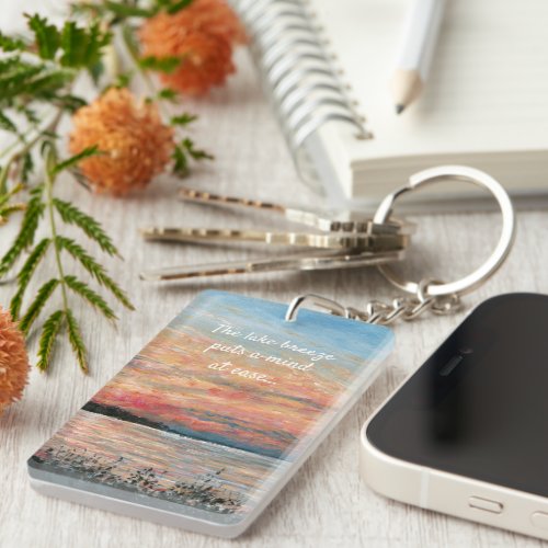 Lake House Sunset Art Vacation Resort Rental Keychain