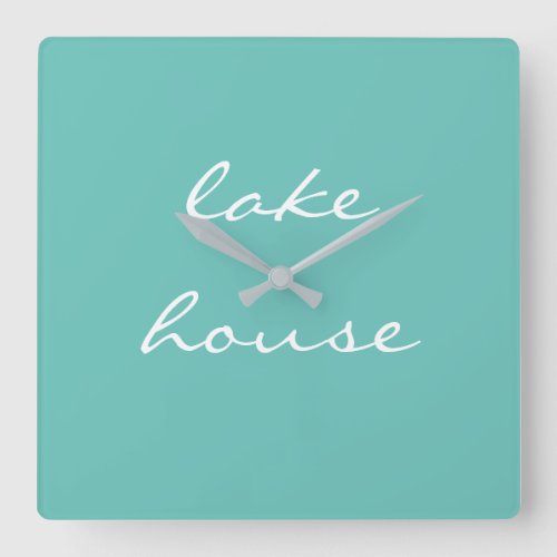 Lake House Teal Blue Aqua White Elegant Stylish Square Wall Clock