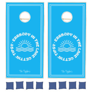 Lake House Tipsy Fun Teal and White Personalized Cornhole Set