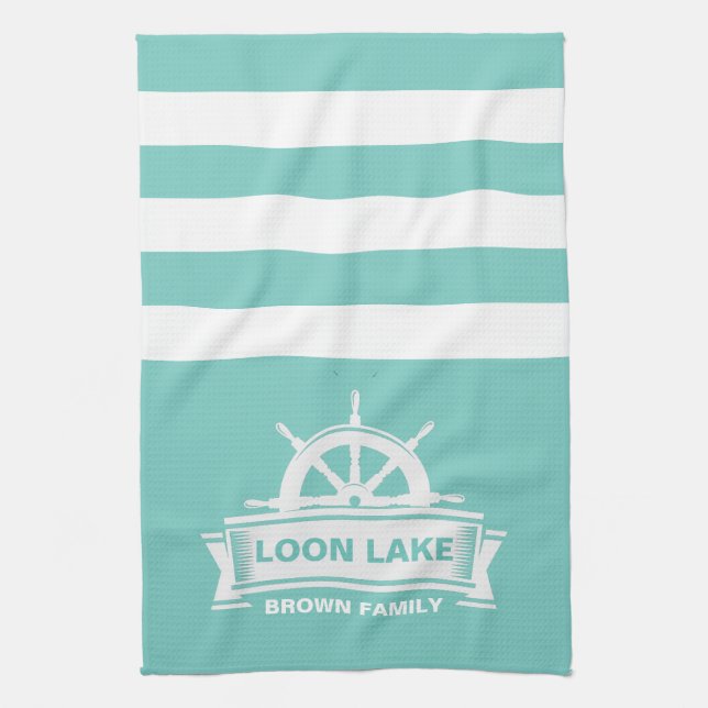 Lake House Vacation Family Name Kitchen Towel (Vertical)