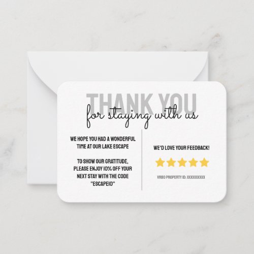 Lake House Vacation Rental Guest Thank You Card
