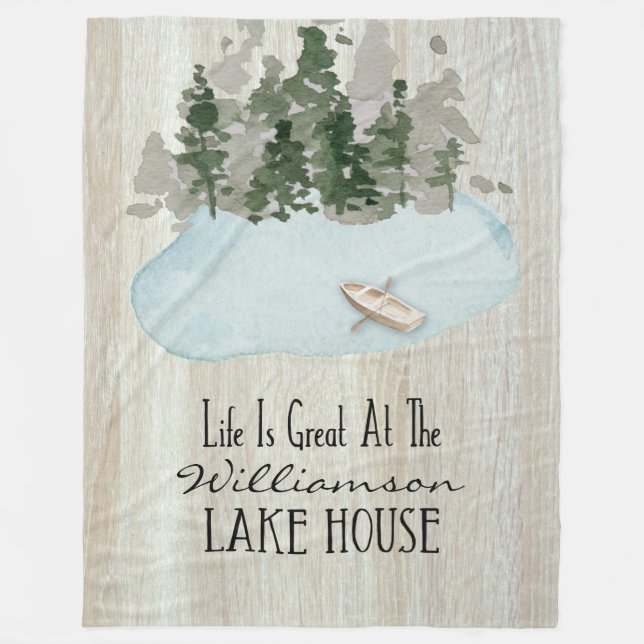 Lake House Vacation Rental Monogram Fleece Blanket (Front)