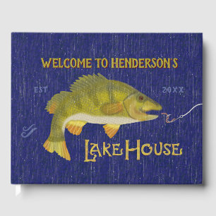 Lake House Vacation Rental Nautical Bass Fish Blue Guest Book