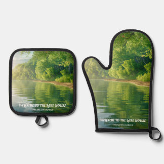 Lake House Vibes Personalized Gift Oven Mitt & Pot Holder Set