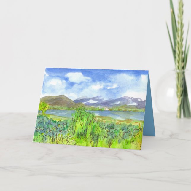 Lake House Watercolor Happy Birthday Card (Front)