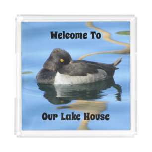 Lake House Welcome Black White Duck Photo Guest Acrylic Tray