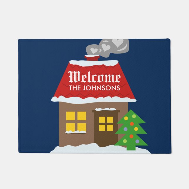 Lake house welcome doormat with small cabin design (Front)