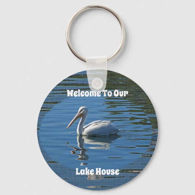 Lake House Welcome Pelican Wild Bird Home Guest Keychain (Front)