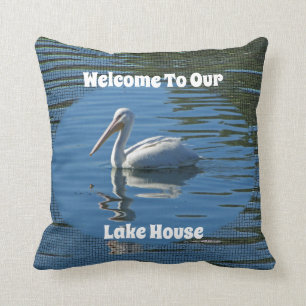 Lake House Welcome Pelican Wild Bird Home Guest Throw Pillow