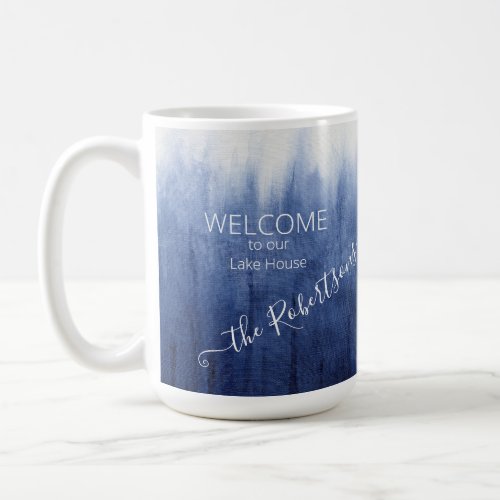 Lake House Welcome Simple Modern Blue n White Coffee Mug