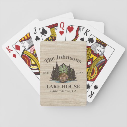 Lake House Wood Themed Family Name Personalized Playing Cards