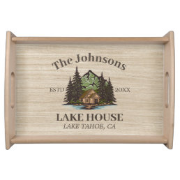 Lake House Wood Themed Family Name Personalized Serving Tray
