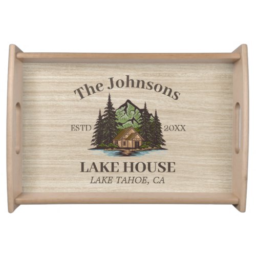 Lake House Wood Themed Family Name Personalized Serving Tray