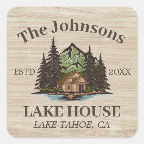 Lake House Wood Themed Family Name Personalized