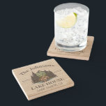 Lake House Wood Themed Family Name Personalized Stone Coaster<br><div class="desc">Ideal for family gatherings, reunions, or your lakeside retreat, this product is designed with a charming rustic wood finish. It showcases a beautifully designed mountain scene by the lake with a cabin, personalized with your family name, the year established, and any additional details you prefer. An excellent choice for a...</div>