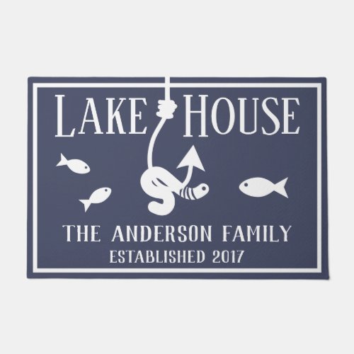 Lake House Worm on a Hook  Fish Family Name Doormat