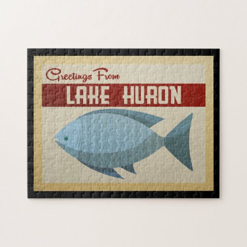 Lake Huron Blue Fish Vintage Travel Jigsaw Puzzle