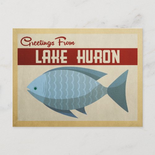Lake Huron Blue Fish Vintage Travel Postcard