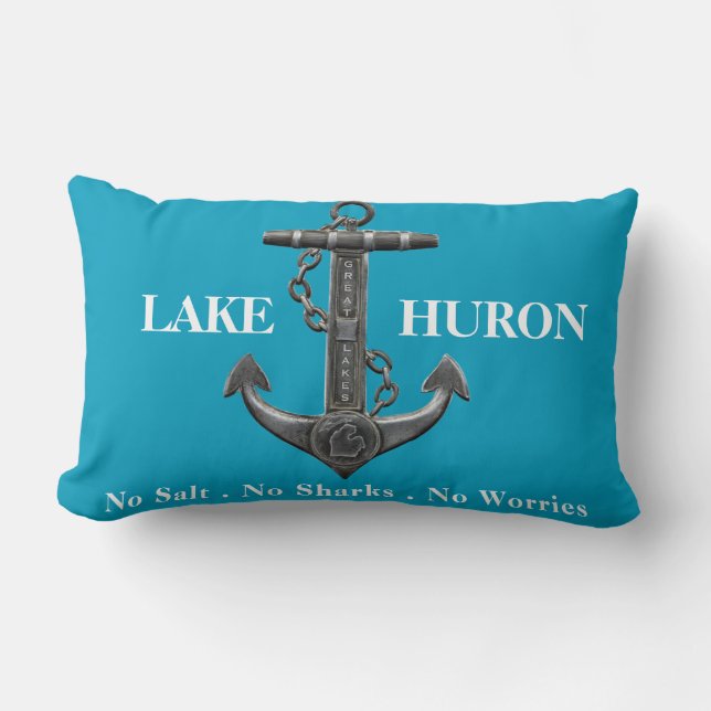 Lake Huron distressed nautical pirate anchor  Lumbar Pillow (Front)