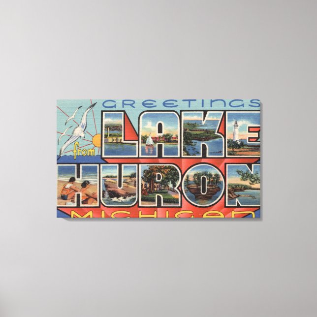 Lake Huron, Michigan - Large Letter Scenes Canvas Print (Front)
