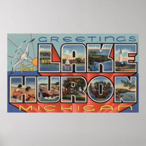 Lake Huron Michigan _ Large Letter Scenes Poster