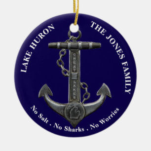 Lake Huron Patriotic distressed anchor nautical Ceramic Ornament
