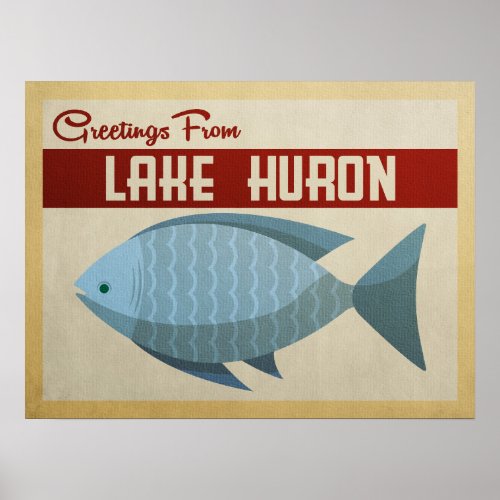 Lake Huron Poster Blue Fish Vintage