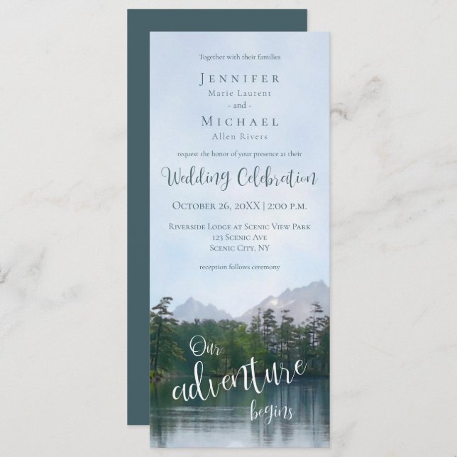 Lake in the mountains our adventure begins wedding invitation (Front/Back)