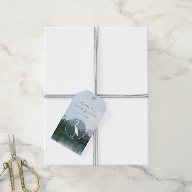 Lake in the mountains rustic nature lovers heron gift tags (With Twine)