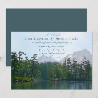 Lake in the mountains rustic nature lovers wedding invitation