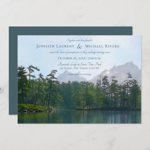 Lake in the mountains rustic nature lovers wedding invitation