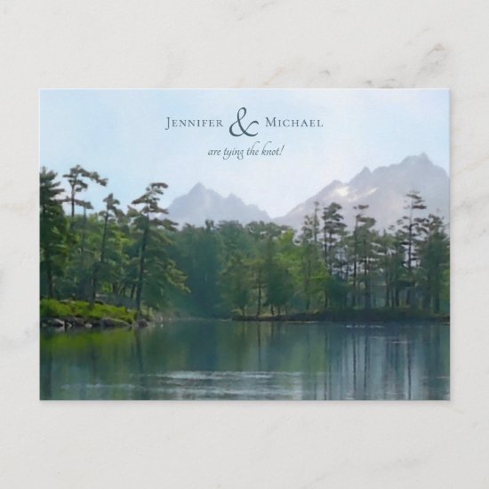 Lake in the mountains rustic nature wedding announcement postcard