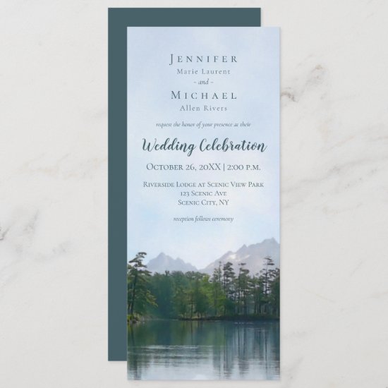 Lake in the mountains rustic nature wedding invitation