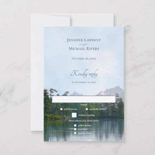 Lake in the mountains rustic nature wedding RSVP card