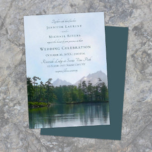 Lake in the mountains rustic wedding invitation