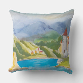 Lake in the mountains. throw pillow