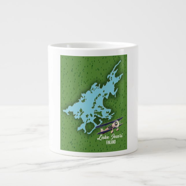 Lake Inari Finland map Giant Coffee Mug (Front)