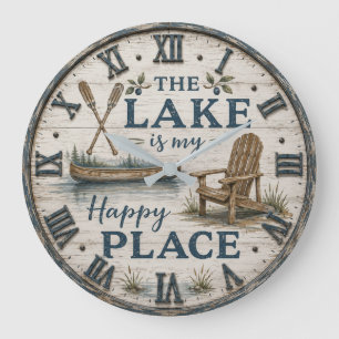 Lake Is My Happy Place Canoe Cabin Lake House Large Clock