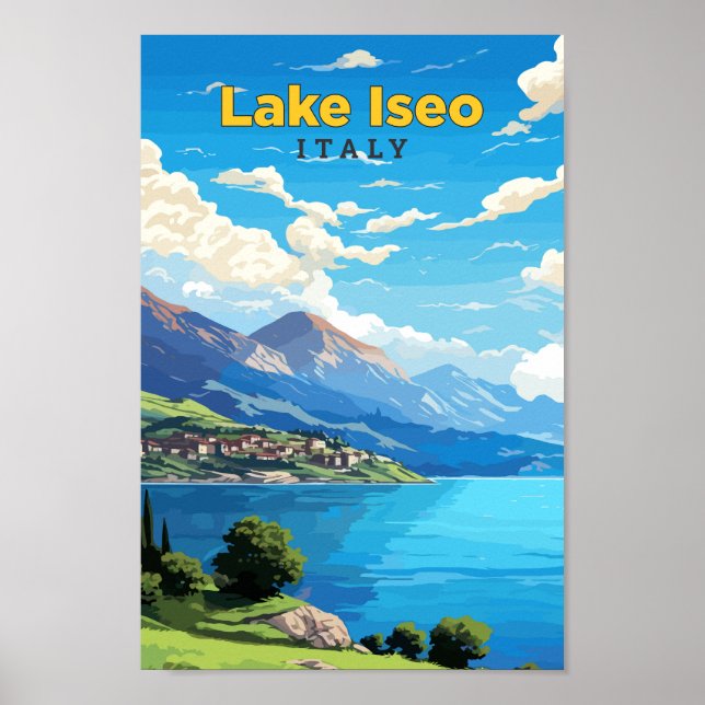 Lake Iseo Italy Travel Art Vintage Illustration  Poster (Front)
