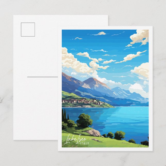 Lake Iseo Italy vintage travel illustration Postcard (Front/Back)